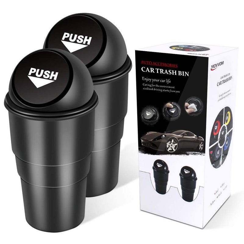 YIOVVOM Car Garbage Can with Lid  Leakproof Vehicle Automotive Cup Holder Car Trash Can  Small Trash Bin for Automotive Office Home Kitchen  Bedroom Set of 2 (Double Black  1) - Image 1